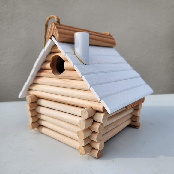 Handmade Lincoln Logs Birdhouse Bird House Garden Decor Insect Hotel 7.7" x 5.9" - Picture 5 of 9